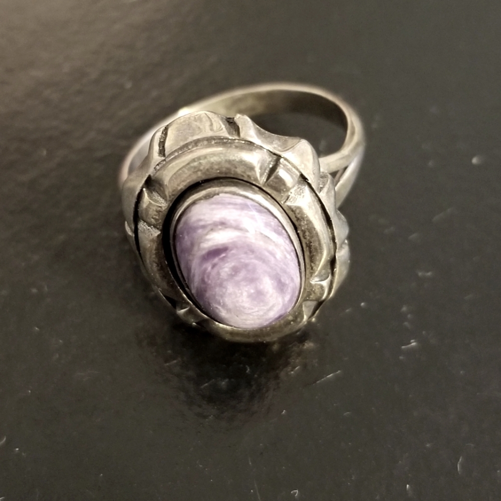 Sterling Silver Tumbled Charoite Ring